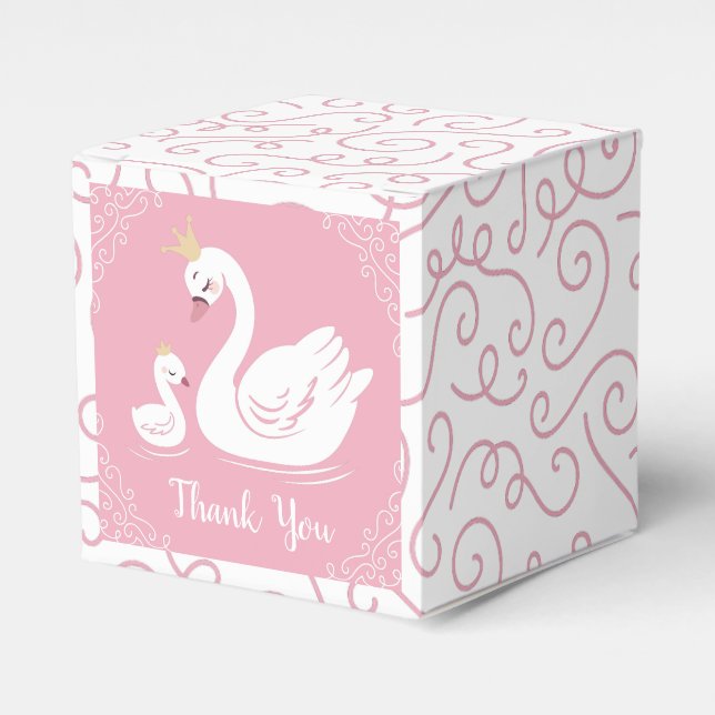 Svanar Baby Shower Bird med Krona Theme Rosa Presentaskar (Framsidan Sidan)
