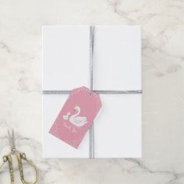Svanar Baby Shower Bird med Krona Theme Rosa Presentetikett