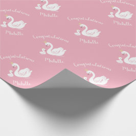 Svanar Baby Shower Bird med Krona Theme Rosa Presentpapper