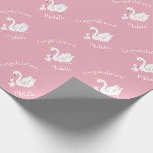Svanar Baby Shower Bird med Krona Theme Rosa Presentpapper