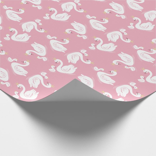 Svanar Baby Shower Bird med Krona Theme Rosa Presentpapper (Hörn)