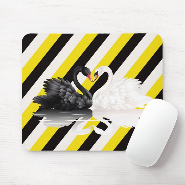 Svanar Black Gult Rand Mouse Pad! Muspets Musmatta (Med mus)