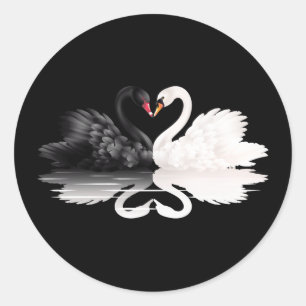 Svanar Black Round Stickers Runt Klistermärke