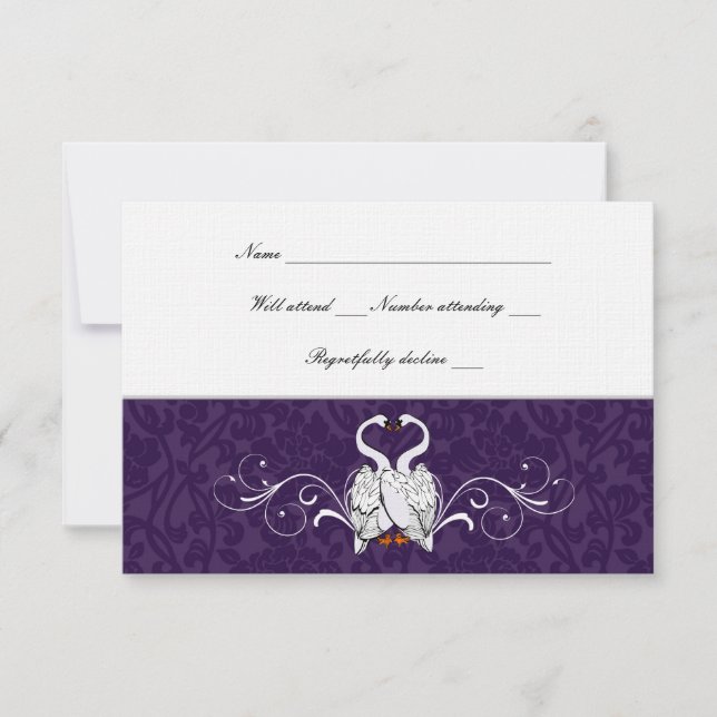 Svanar Damask Lila Brocade osa Kort (Framsida)
