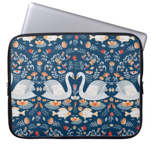 Svanar, fisk, blommor, folk mönster. laptop fodral