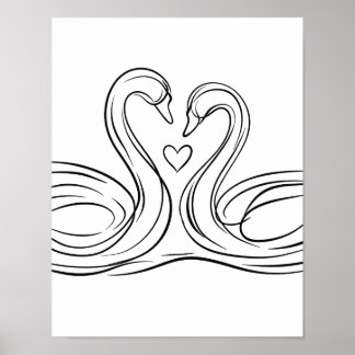 Svanar i Kärlek Line Art Poster Irish Wildlife