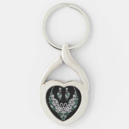 Svanar i smaragdkristall | Lyxiga smycken Twisted Heart Silverfärgad Nyckelring