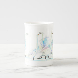 Svanar i Snö Bone China Mugg Benporslin Mugg