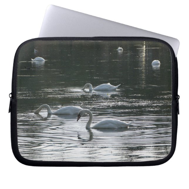 Svanar Matande, Roath Park Sjö, Cardiff Laptop Sleeve (Framsidan)