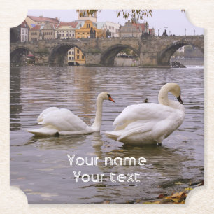Svanar och Charles bridge i Prag Underlägg Papper