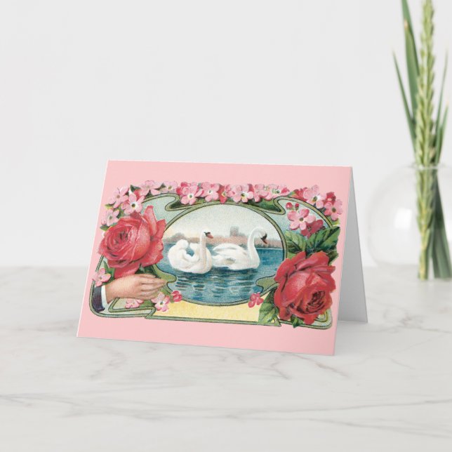 Svanar och Ro Victorian Blank Art Card Helgkort (Framsida)