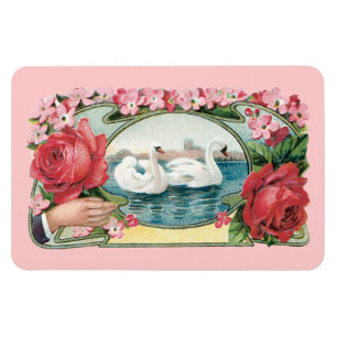 Svanar och Ro Vintage Art Magnet