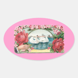 Svanar och Ro Vintage Art Stickers Ovalt Klistermärke