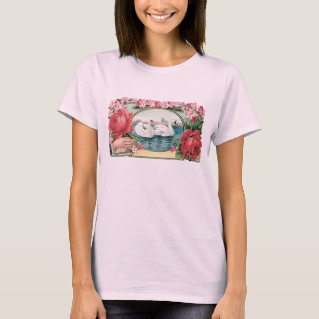 Svanar och Ro Vintage Art T-shirt (Framsida)