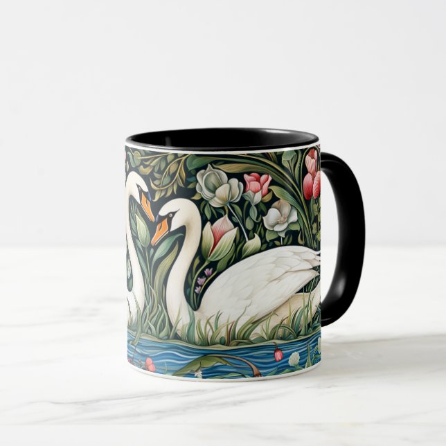 Svanar om Pond William Morris Stil Painting Art Mugg (Framsida höger)
