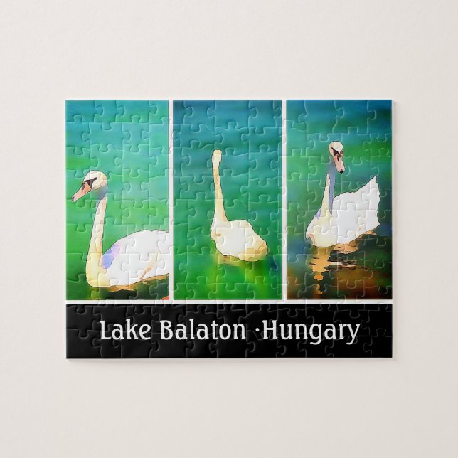 Svanar på Balaton-Sjö-triptych Pussel (Horisontell)
