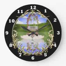 Svanar på en dammväggklocka