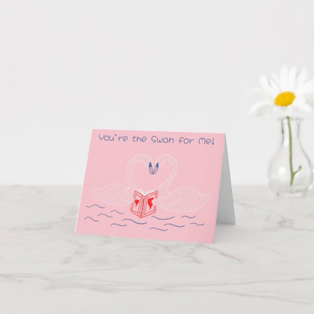 Svanar som läser en Bok Cute Valentine Day Kort (Liten växt)