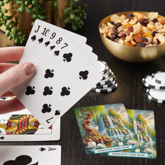 Svanar vid vattenfall Oasis Monogram Go Fish Game Casinokort (På plats)