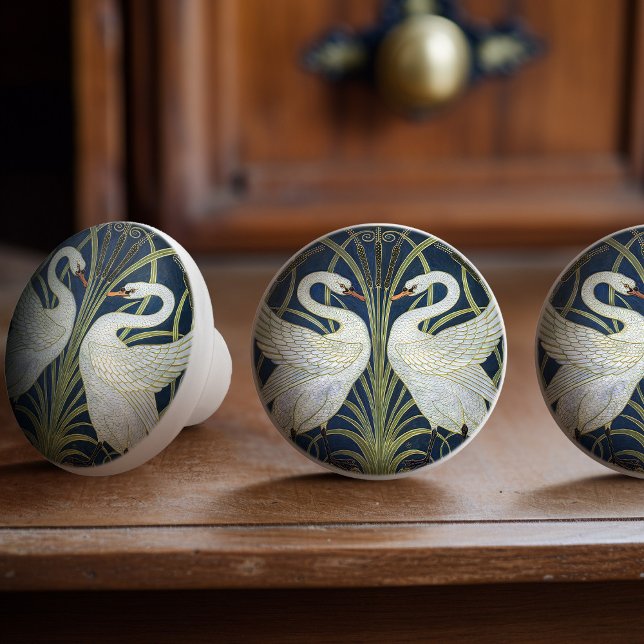 Svanar Walter Crane Blue Art nouveau Knopp (Skapare uppladdad)