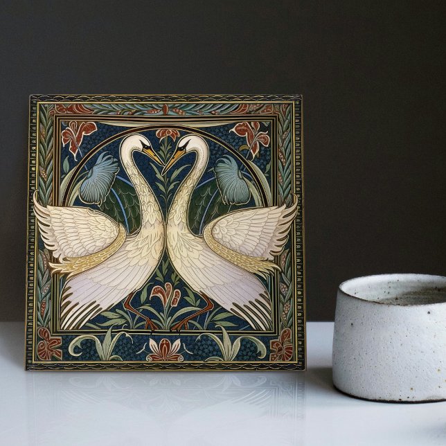 Svanar William Morris Wall Decor Art nouveau Svan Kakelplatta (Skapare uppladdad)