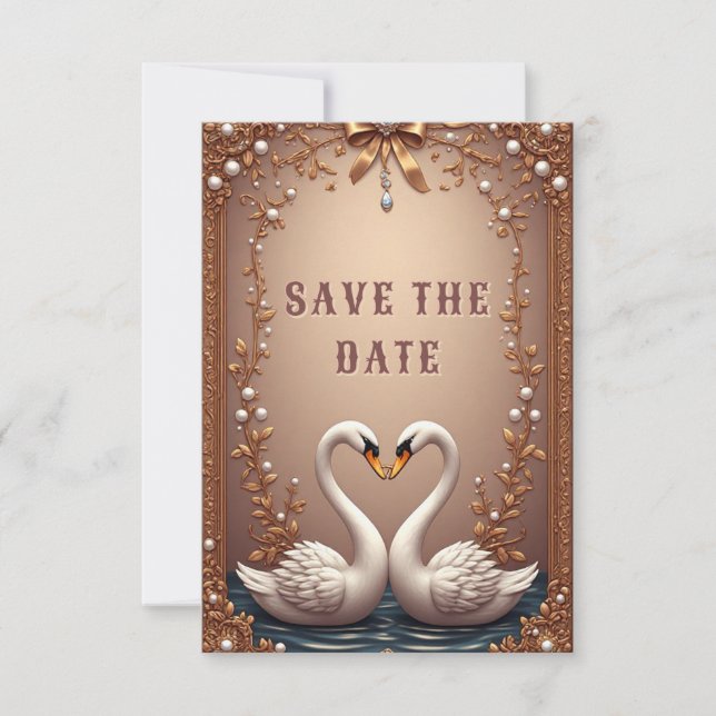 💍 Svane Rosa Guld Bröllopsdekoration  💍 Spara Datumet (Framsida)