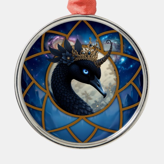 Svanen som vaktar månen.   julgransprydnad metall (Framsidan)