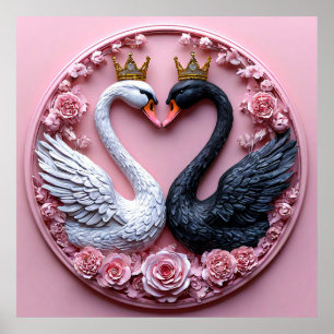 Svanepar Bröllopskärlek Konst 🦢🌸🤍✨ Poster