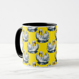 Svanfåglar Mönster Design På Gul Mugg