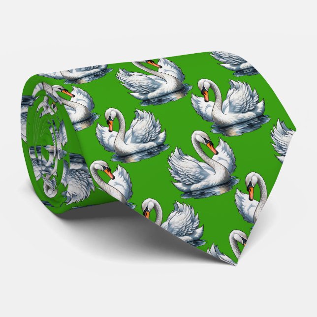 Svanfåglar Mönsterdesign på grönt Slips (Rullad)