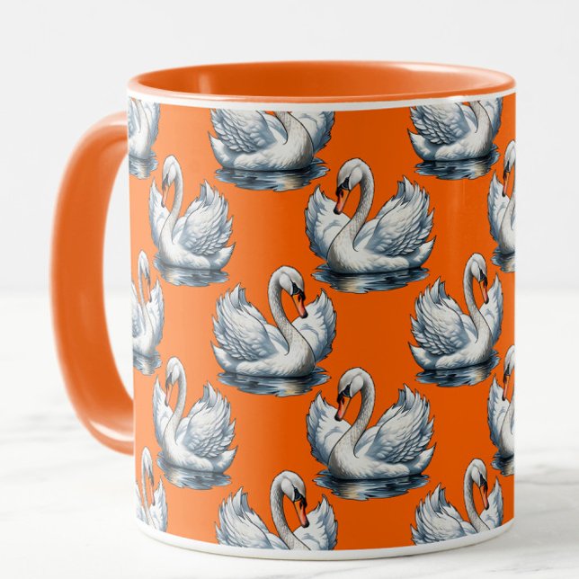 Svanfåglar Mönsterdesign på orange  Mugg (Skapare uppladdad)