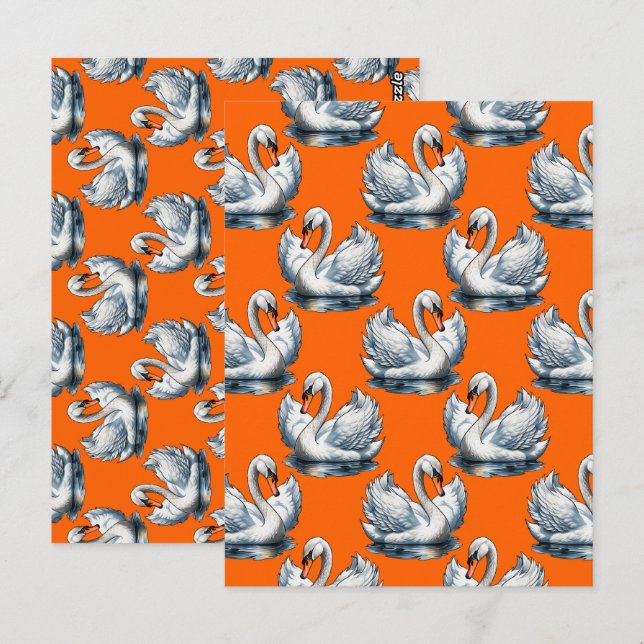 Svanfåglar Mönsterdesign på orange  Vykort (Fram/baksida)