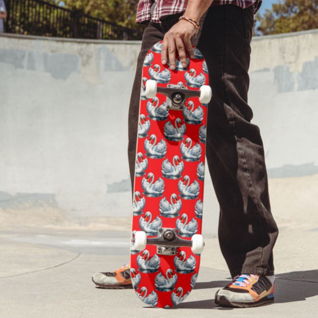 Svanfåglar Mönsterdesign på röd Mini Skateboard Bräda 18,5 Cm (Skapare uppladdad)