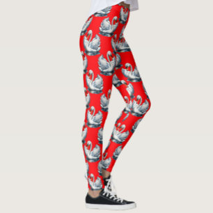 Svanfåglar Mönsterdesign på rött Leggings
