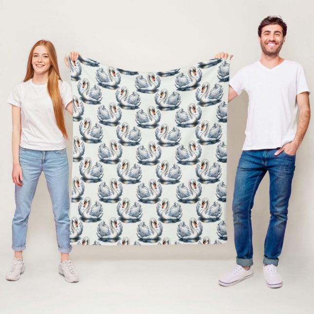 Svanfåglar Mönsterdesign på vit  Fleecefilt (Skapare uppladdad)
