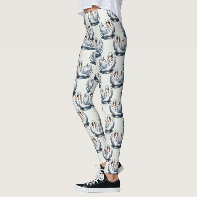 Svanfåglar Mönsterdesign på vit  Leggings (Skapare uppladdad)