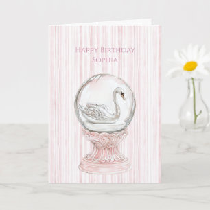 Svanfödselsdag med rosa ränder kort