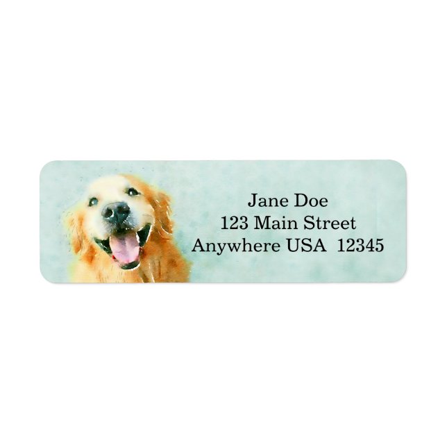 Sväng Golden Retriever i vattenfärg Returadress Etikett (Framsidan)