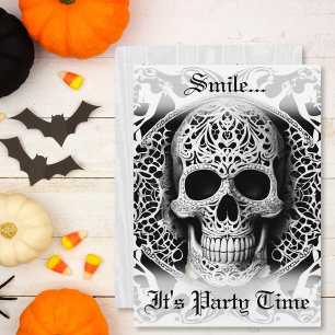 Sväng gotin Skull Black & White Halloween Inbjudningar