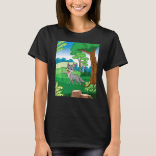 Sväng Grått-Varg som kör genom skogen med Blu T Shirt