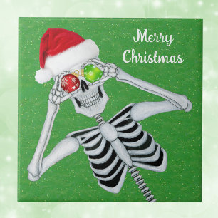 Sväng jul Skeleton Ornament Ögon Grönt Kakelplatta