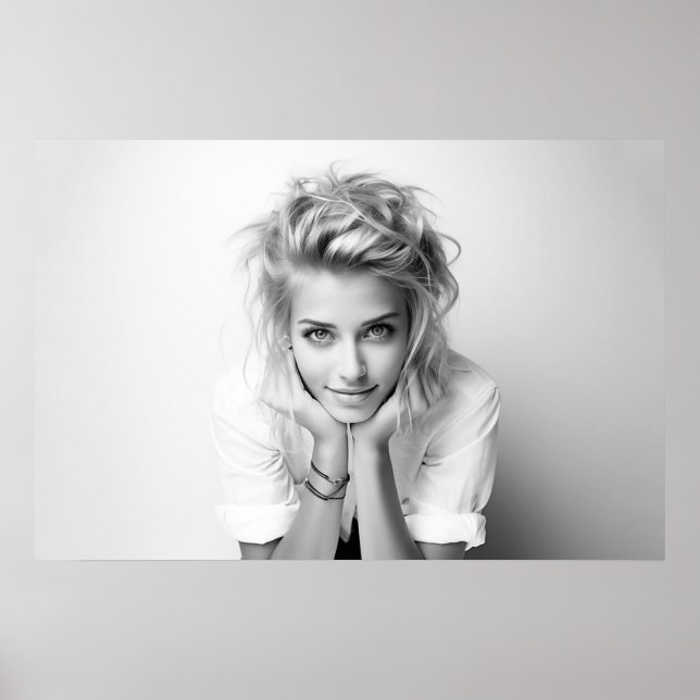 Sväng kvinna med huvudet i hennes händer B&W-foto Poster (Framsidan)