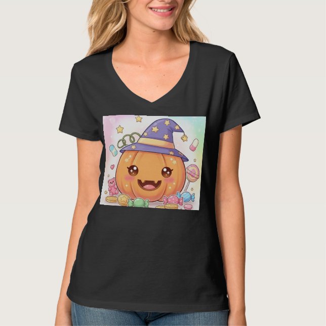 Sväng Pumpkin i Wizard Hat T Shirt (Framsida)