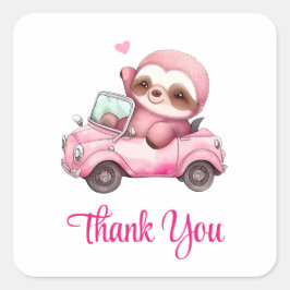 Sväng Rosa Sloth som kör en konvertibel Tack Fyrkantigt Klistermärke