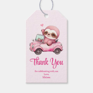 Sväng Rosa Sloth som kör en konvertibel Tack Presentetikett