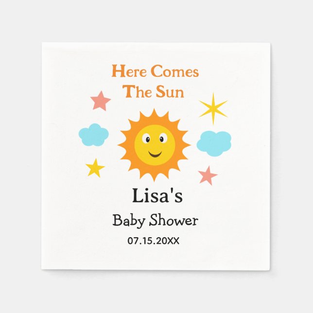 Sväng solljus här kommer babyduschen i Sol Pappersservett (Framsidan)