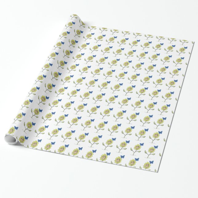 Sväng solrosfjärilsvällning Papper Presentpapper (Utrullad)