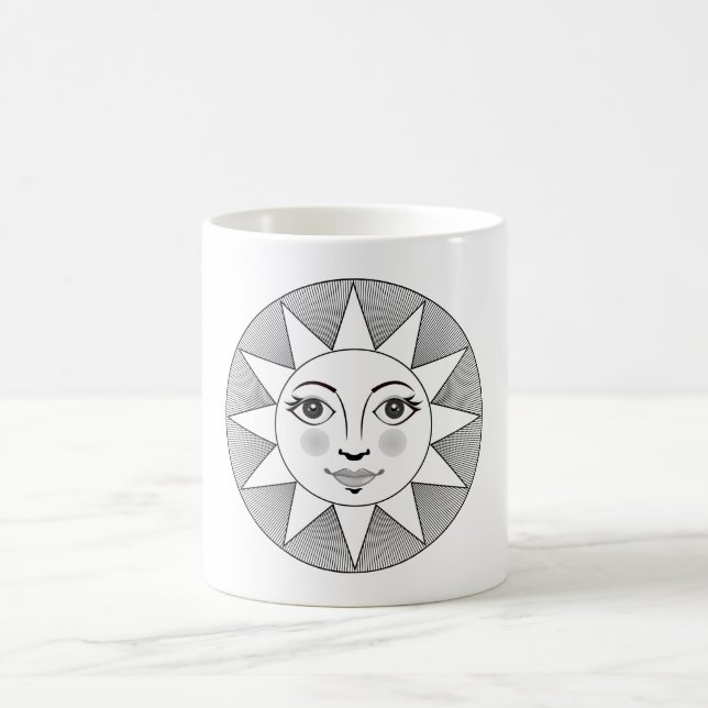 Sväng svart och vit astronomisk symbol Sol Ansikte Kaffemugg (Center)