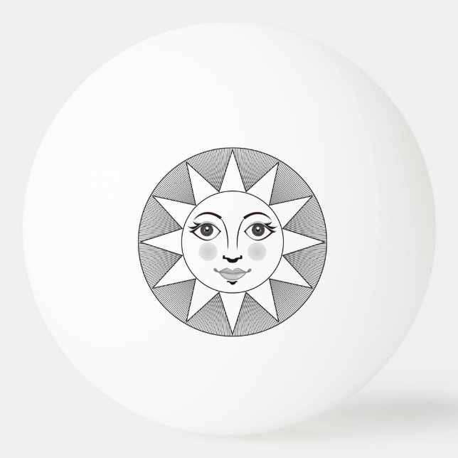 Sväng svart och vit astronomisk symbol Sol Ansikte Pingisboll (Framsidan)