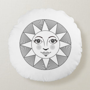 Sväng svart och vit astronomisk symbol Sol Ansikte Rund Kudde
